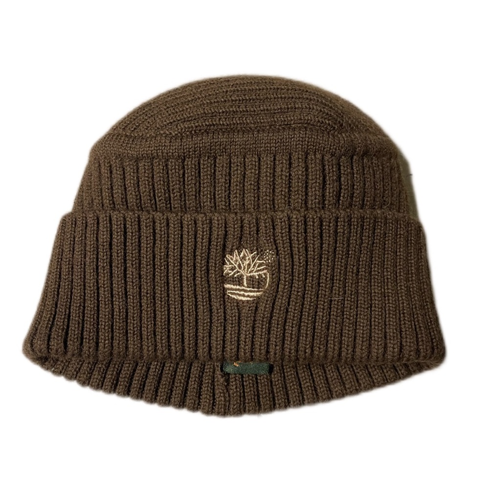 Timberland Black Knit Cuffed Brown Beanie Unisex Hat O/S